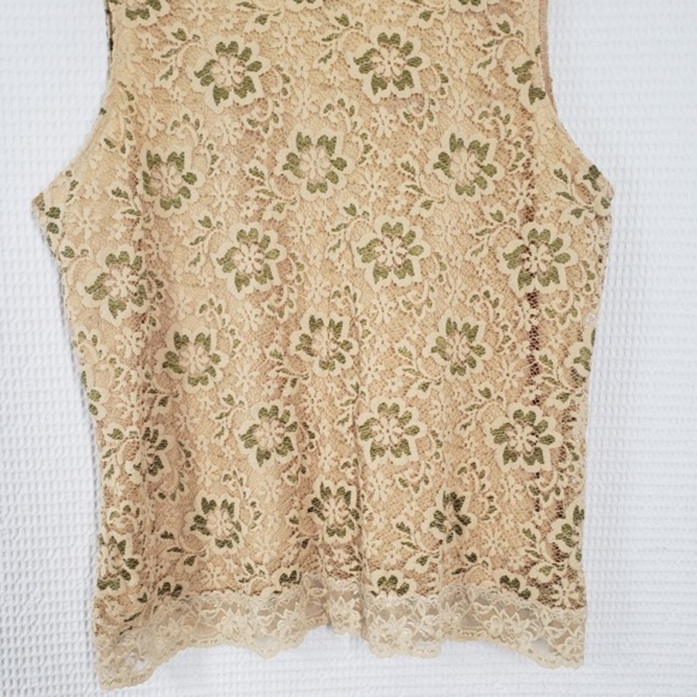 Vintage Studio 1940 Lace Tank Top Womens Beige V-Neck Sleeveless Grunge Romantic - Picture 13 of 14